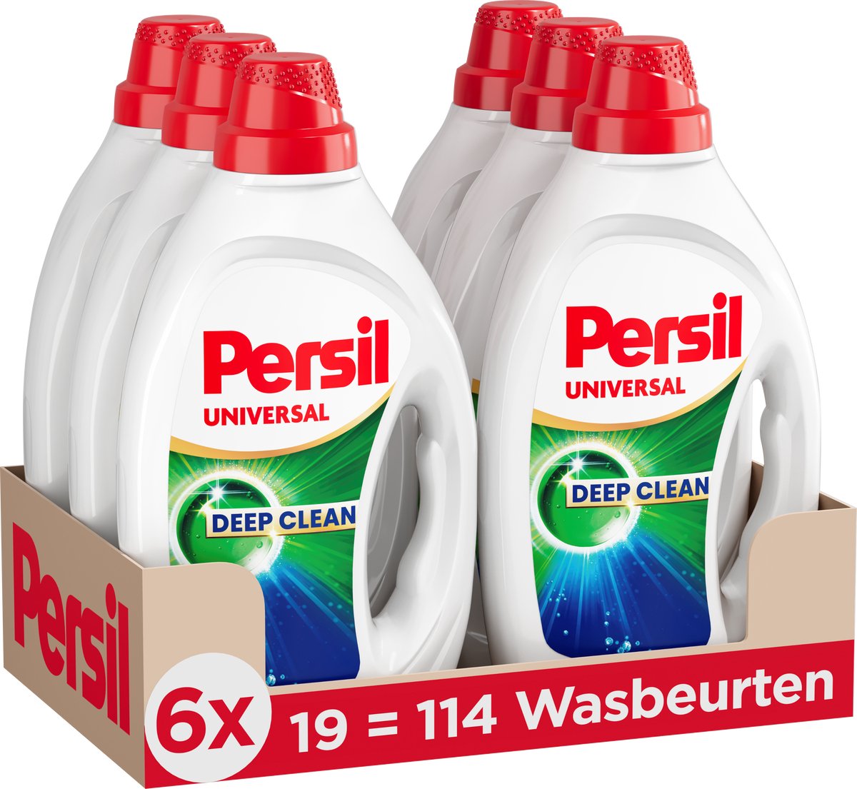 Persil gel universal - flydende vaskemiddel - til alle farver i vasketøj - kraftfuld pletfjerning - 6 x 19 vaske - værdipakke