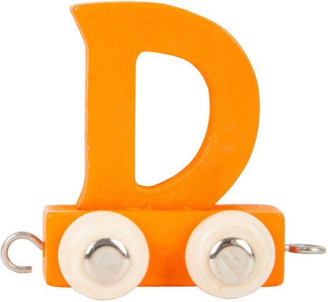 Lille fod - bogstavtog i træ orange - d - 12 stk