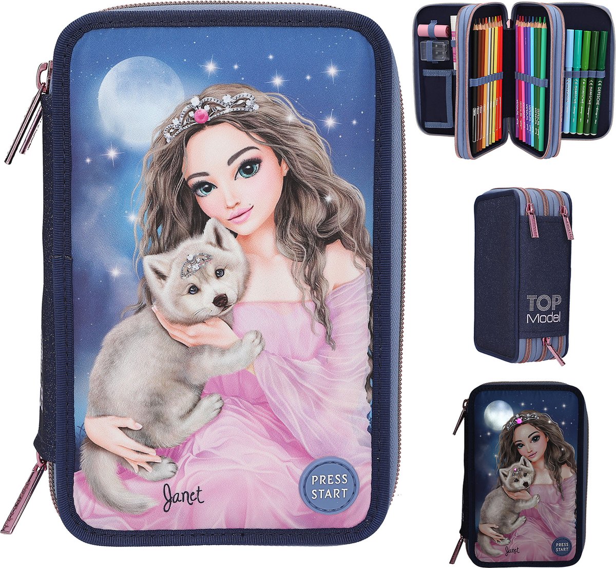 Depesche - topmodel 3-rums etui med LED - wolf