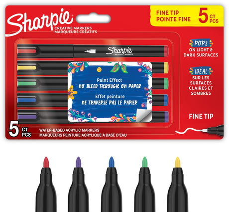 Sharpie kreativ markør akrylmaling penne | vandbaserede malingstusser | ikke-kontinuerlig blæk skriver på de fleste overflader | fint punkt | håndværk og kunstartikler | forskellige farver | 5 stk
