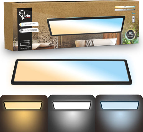 B.K.licht lavvandet - dæmpbar badeværelseslampe loftslampe - loftslampe med fjernbetjening - badeværelsesbelysning med CCT - ip44 - 58 x 20 cm - sort