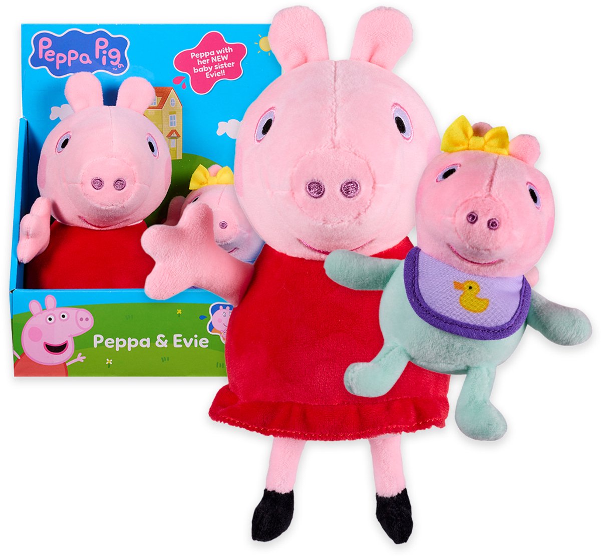 Karaktermuligheder peppa pig 2-delt krammesæt – peppa baby evie – blødt krammetøj