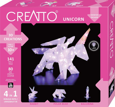 Kosmos creatto enhjørning – hobbypakke – byg 4 oplyste 3D-figurer med LED – enhjørning