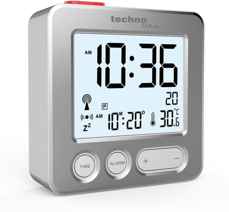 Technoline wt 265 - vækkeur - digital - radiostyret tidsvisning - datovisning - 7 sprog - indetemperatur - alarm - snooze - baggrundslys - sort