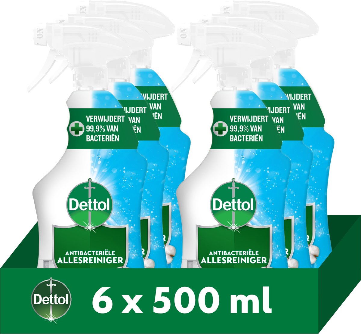 Dettol - universalrengøringsspray - antibakteriel - bomuldsfrisk - 6 x 500 ml værdipakke