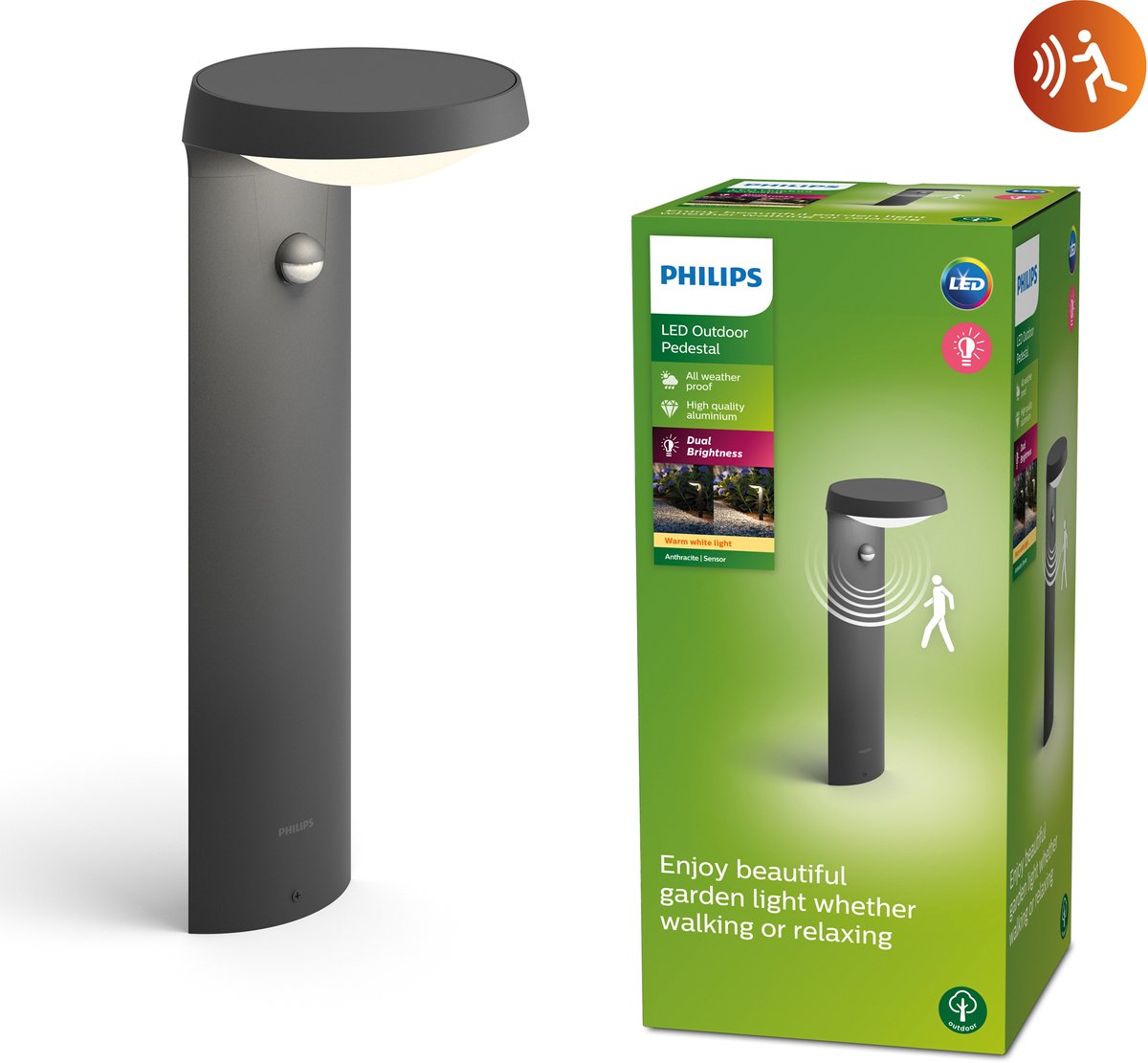 Philips led philips tyla sokkellamp - antraciet - met sensor - 9 w