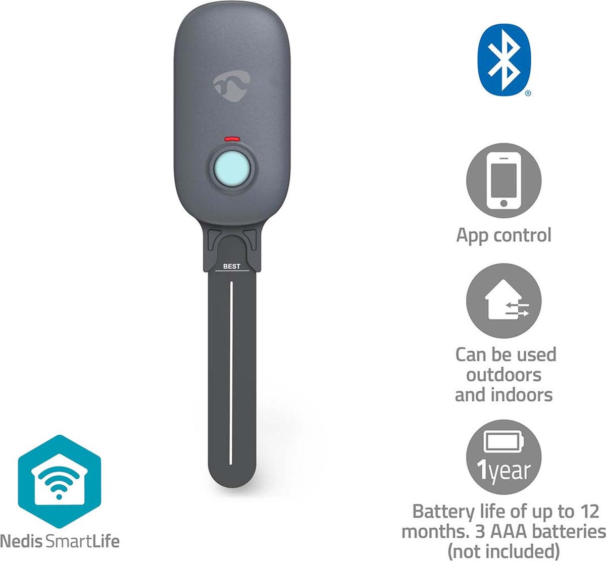 Nedis smartlife fugtmåler - bluetooth - ip55 - app kontrol - til planter - hvid