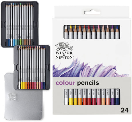 Winsor Newton 0490013 Studio Collection farveblyanter sæt 24 stykker - Dikores voksbaserede tegneblyanter i metalblik