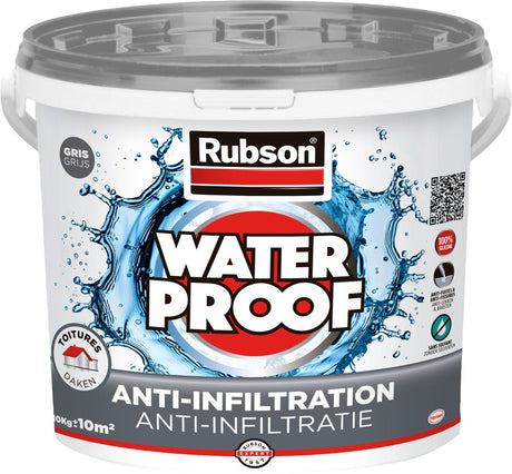 Rubson anti-infiltration grå 10kg | belægning af tage, fundamenter og nedgravede materialer | silikoneteknologi baseret for maksimal elasticitet | holdbar belægning og UV-bestandig | langsigtet beskyttelse mod fugt.