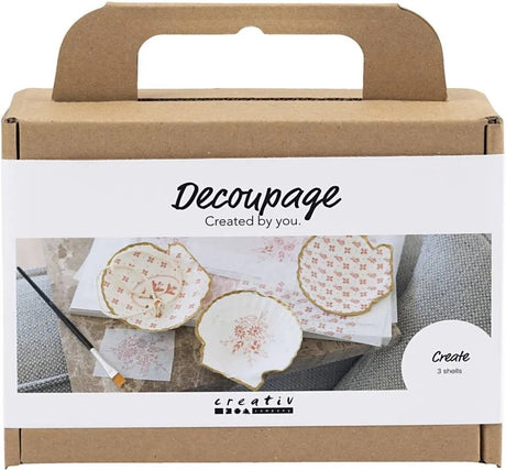 Creativ firma mini hobbysæt decoupage, muslingeskaller, lys pink, 1 æske