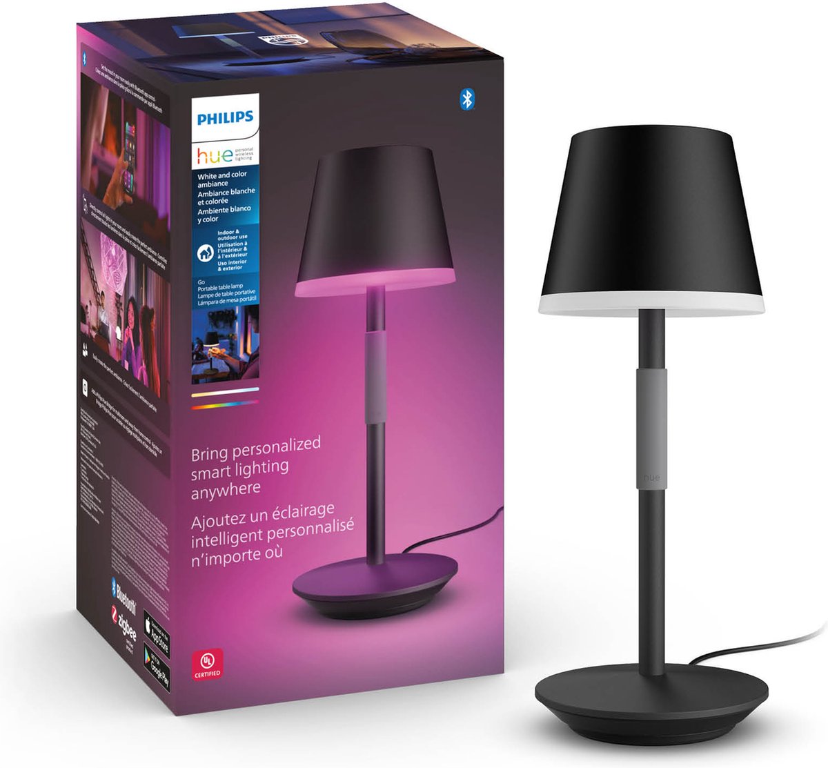 Philips hue go draagbare tafellamp - wit en gekleurd licht - zwart