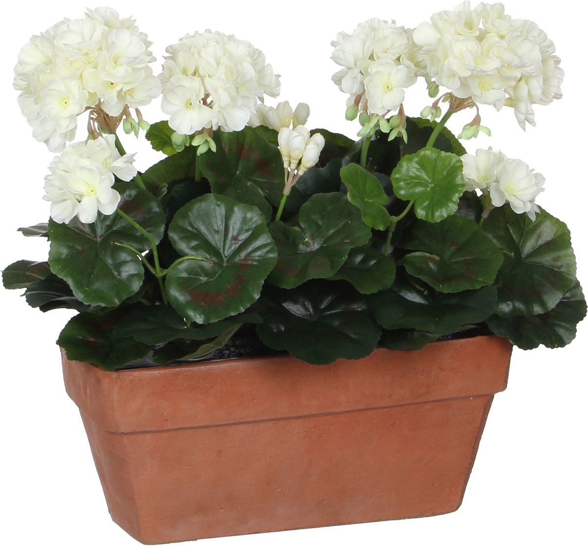Mica decorations - geranium kunstplant in balkonbak - l29 x b13 x h40 cm - wit