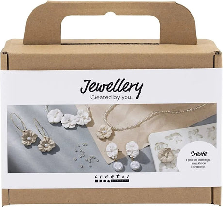 Kreativ virksomhed https: www.cchobby.nl mini-hobbyset-smykker-øreringe-armbånd-og-halskæde-med-blomster-design-beige-light-beige-beige-1-box
