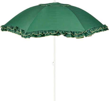 Mica decorations parasol kantelbaar met ruches - stokparasol 238 x ø195 cm - tuin of balkonparasol in hoogte verstelbaar - polyester, staal - groen