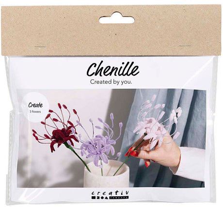 Creativ firma mini hobby sæt lilje blomster lavet af chenille tråd lys pink