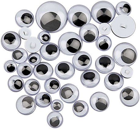 Creativ company googly eyes, sys på, skal syes, d 8-20 mm, 250 div 1 æske