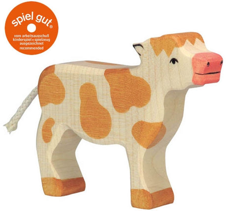 Holztiger kalv, stående, brun. 11 cm.