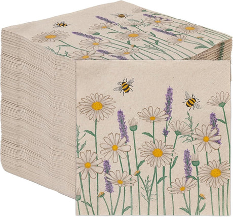 Talking tables table kind papieren servetten 100 stuks – gerecycled ongebleekt kraft – madeliefjes bijen design – 2-laags 33 cm – wegwerp servetten voor bruiloft, feest dagelijks gebruik – recyclebaar – gemaakt in