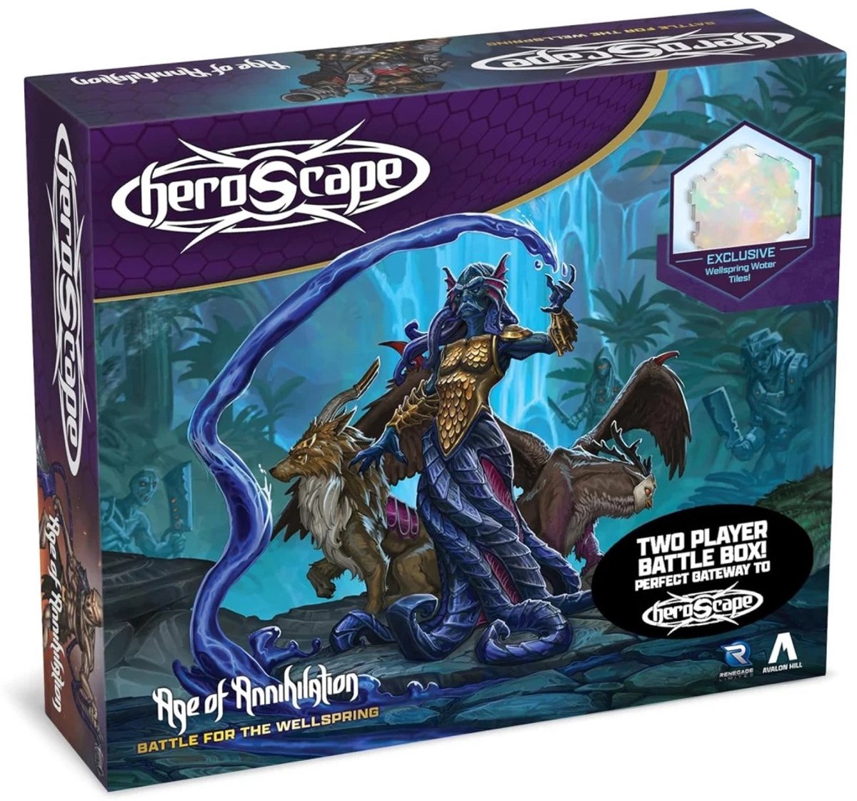 Asmodee heroscape brætspil kæmper om brøndkildens kampboks-miniaturer.