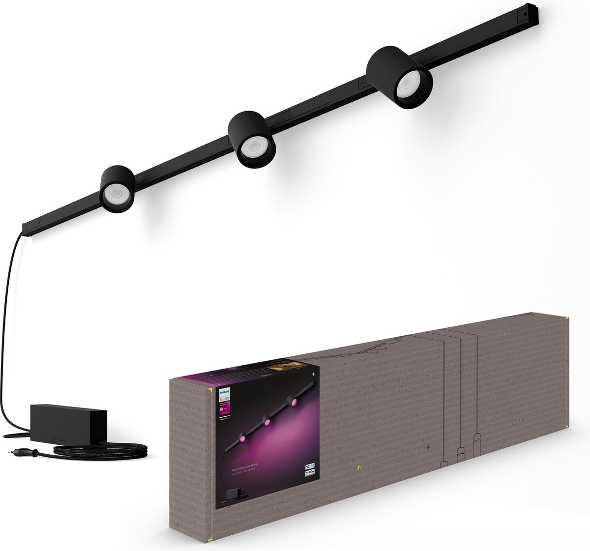 Philips hue perifo railverlichting muur - wit en gekleurd licht - 3-spots - zwart - basisset