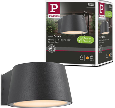 Paulmann udendørs LED vægarmatur capea insektvenlig ip44 96x128 mm 2200k 6w 550lm 230v 98° antracit aluminium