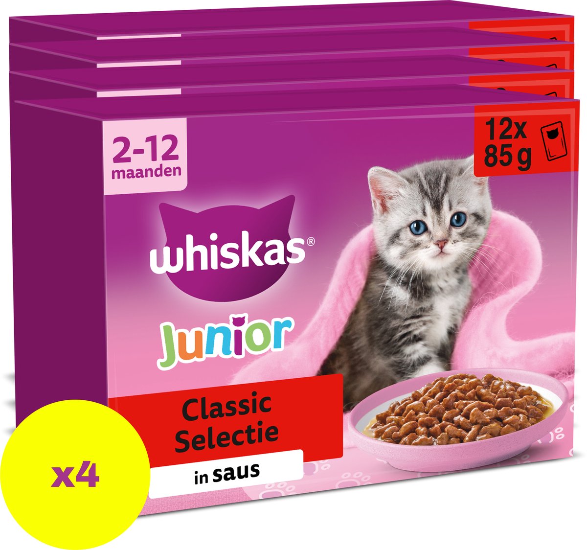 Whiskas kattefoder - junior - klassisk udvalg i sauce - 48x85g