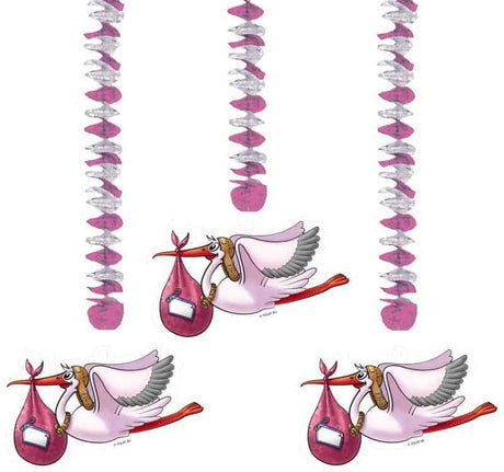 Folat pink hængende dekoration, 3 stk.