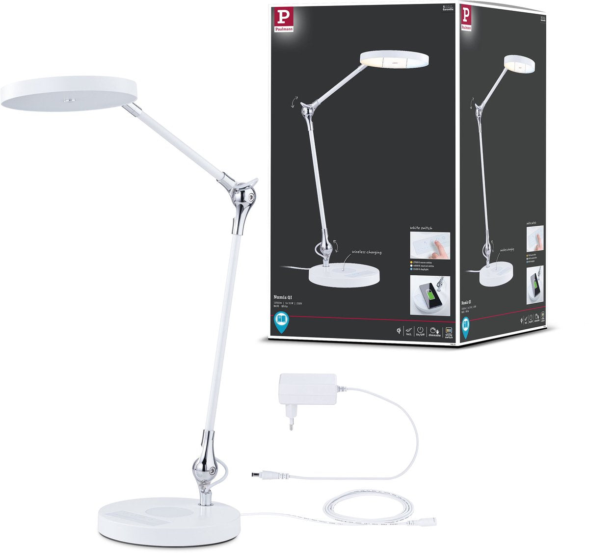 Paulmann LED skrivebordslampe numis qi hvid afbryder 1000lm 11w hvid