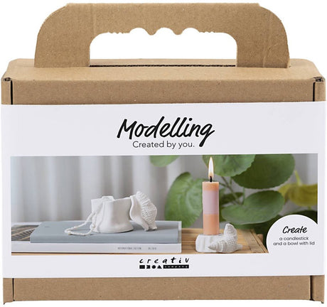 Creativ firma mini hobbysæt modellering, lysestage med skaller, råhvid, 1 æske