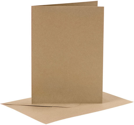 Creativ firmakort og kuverter, kortstørrelse 10,5x15 cm, kuvertstørrelse 11,5x16,5 cm, 110+230 gr, natur, 6 sæt 1 æske