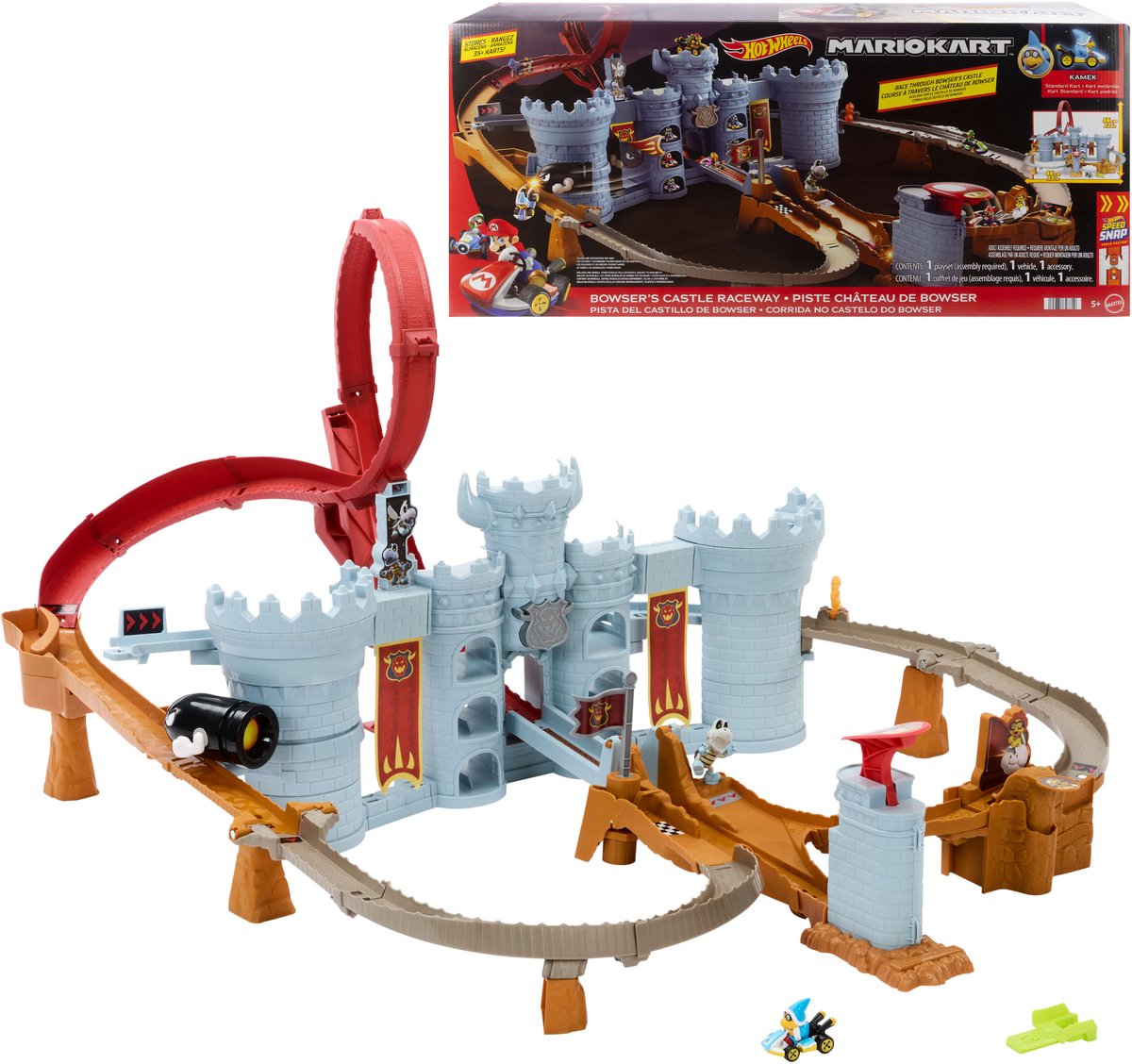 Hot Wheels Mario Kart Bowsers Castle - banesæt med Kamek legetøjsbil i metal
