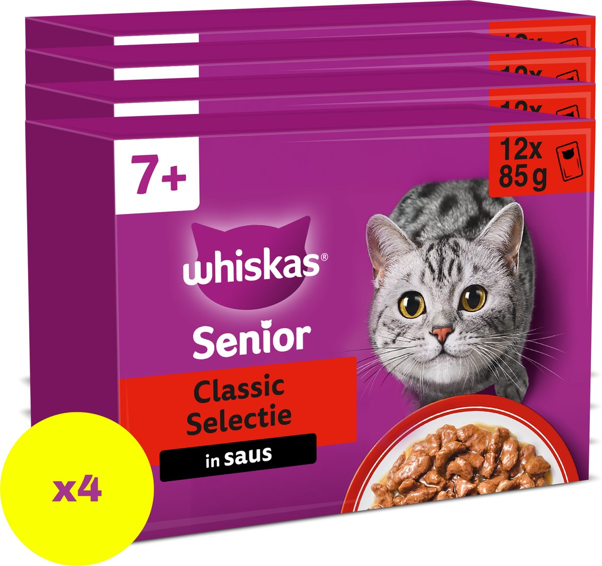 Whiskas kattefoder - senior 7+ - klassisk udvalg i sauce - 48x85g