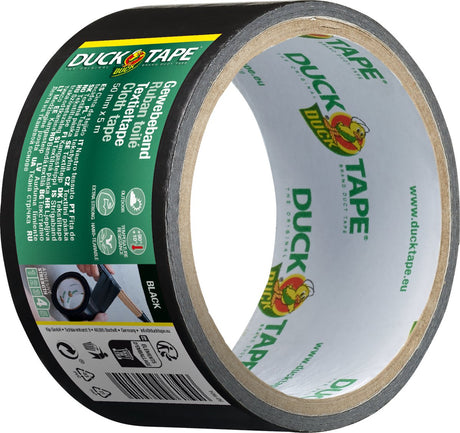 Kip duck tape original - premium gaffatape tekstiltape - sort 50 mm x 5 m - vejrbestandig, vandtæt og kan rives i hånden - universelt anvendelig til langtidsreparation, tætning og beskyttelse af sten, metal og træ