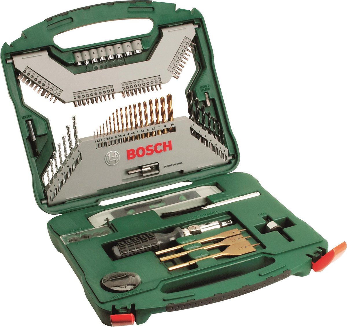 Bosch x-line boresæt - 100 dele - titanium plus serie - til træ, metal og sten