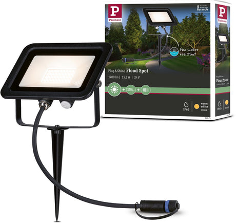 Paulmann Plug Shine LED Havespots Fluter Løs Spot IP65 3000K 15,5W Sort