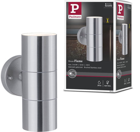 Paulmann væglampe flamme ip44 60 mm max. 2x10w 230v rustfrit stål børstet rustfrit stål