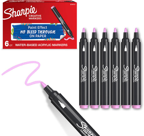 Sharpie kreative tusch akrylmaling tuscher | runde punkt | vandbaserede malingstusser | blækket bløder ikke og passer til de fleste overflader | lyserød | 6 stk