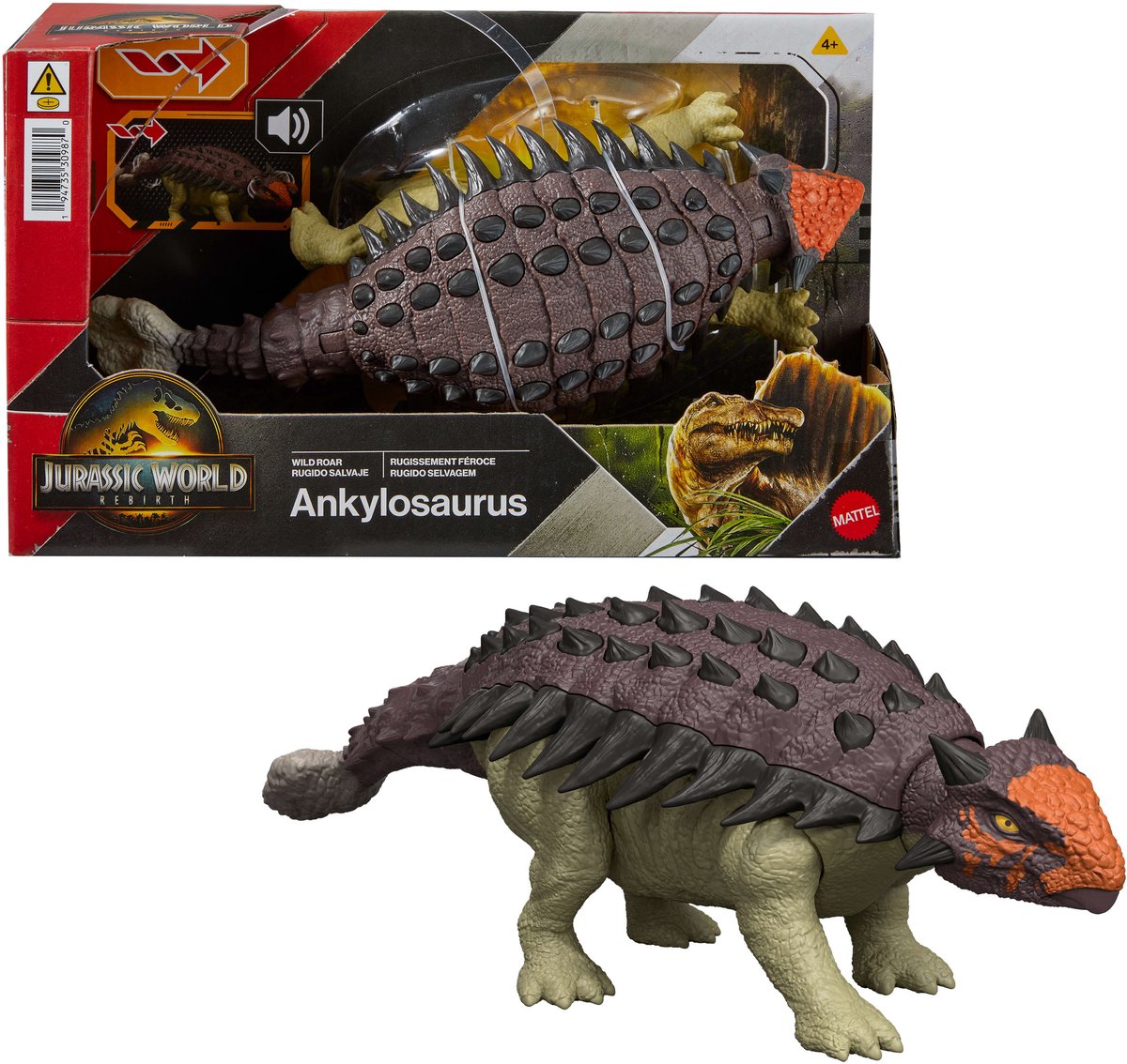 Mattel Jurassic World Rebirth - Vildt brølende ankylosaurus