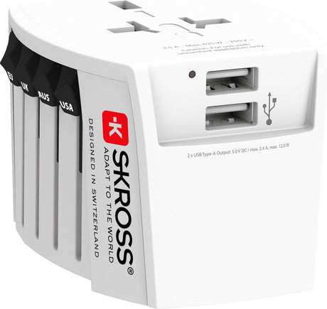Skross world travel adapter med 2 integrerede USB