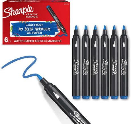 Sharpie kreative tusch akrylmaling tuscher | runde punkt | vandbaserede malingstusser | blækket bløder ikke og passer til de fleste overflader | blå | 6 stk