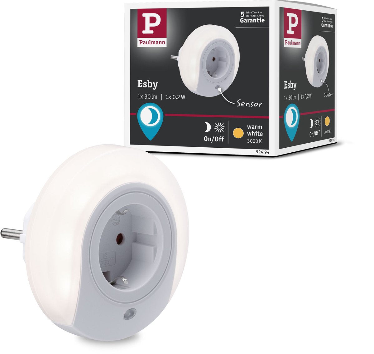 Paulmann natlampe Esby med skumringssensor omkring 3000k 22lm