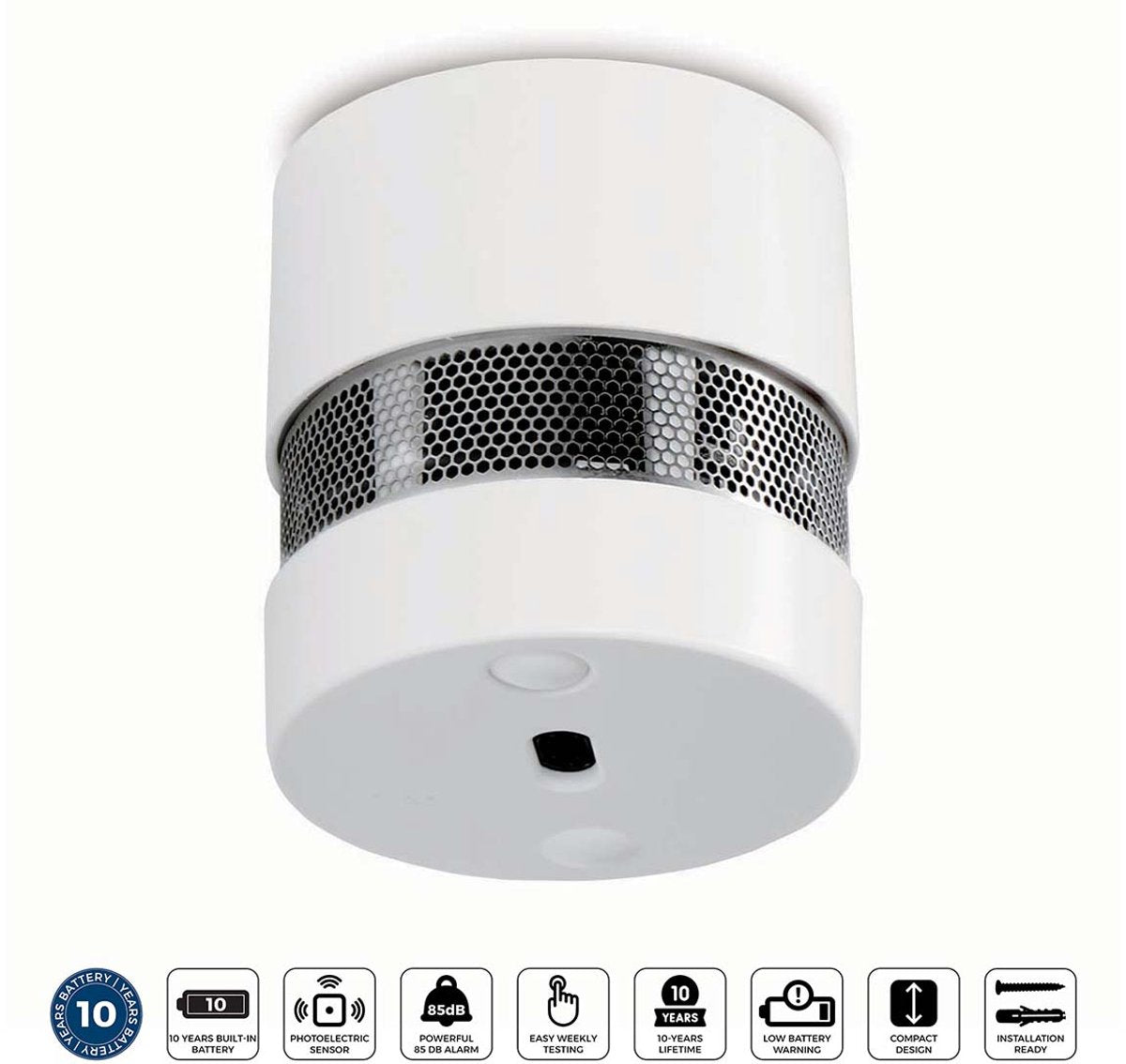 Alecto mini røgdetektor SD1020 - branddetektor med batteri i 10 år - opfylder europæiske standarder - hvid