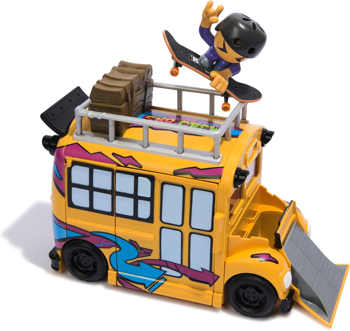 Tech Deck Sk8 Crew - 2-i-1 Transforming Ultra Sk8 Bus med opbevaring, fingerskateboard og figur