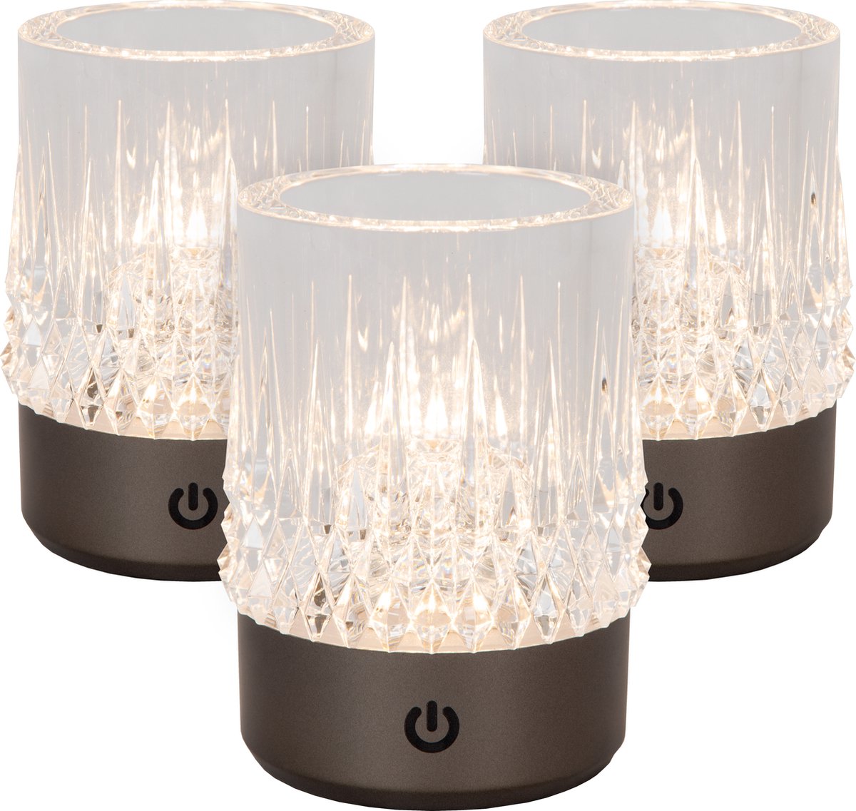 Lucide lily - genopladelig bordlampe - genopladeligt batteri - ø 8 cm - LED 3 stepdim - 1x3w 2700k 3000k - sort krom - sæt med 3 stk.