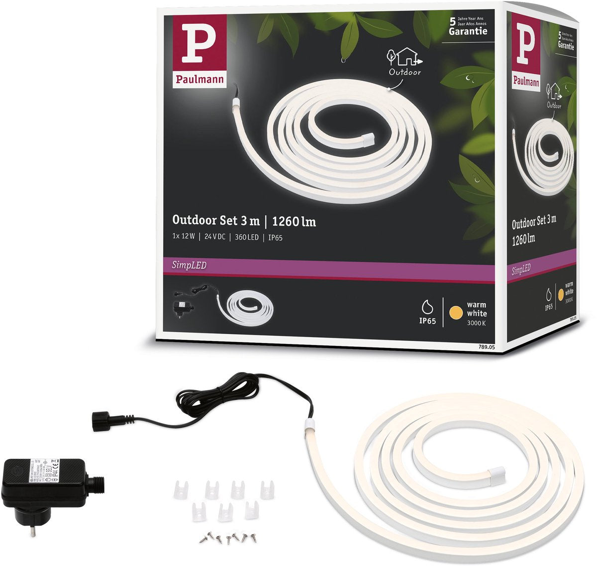 Paulmann simpled udendørs LED strip 3 meter varm hvid - plug play sæt - 12w - 24v - hvid - plastik