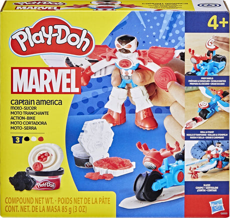 Play-doh marvel kaptajn amerika motorkutter legesæt - modellervoks - 3 krukker - håndværk til børn
