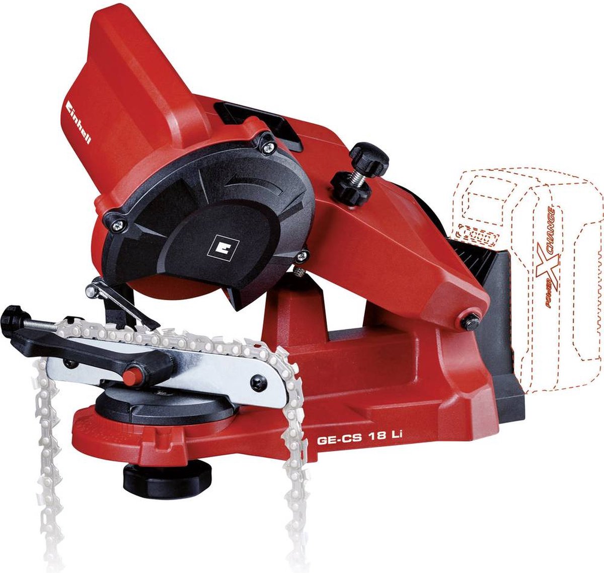 Einhell batteri kædesliber ge-cs 18 li solo - power x-change - 18 v li-ion - 6.500 t min - ø108x23x3,2 mm - justeringsvinkel: 35° venstre højre - dybdestop - inkl. 1x slibeskive - ekskl. batteri og oplader