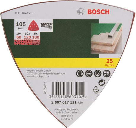 Bosch 25-delt slibepladesæt til deltapudsere 105 mm - korn 60; 120; 180