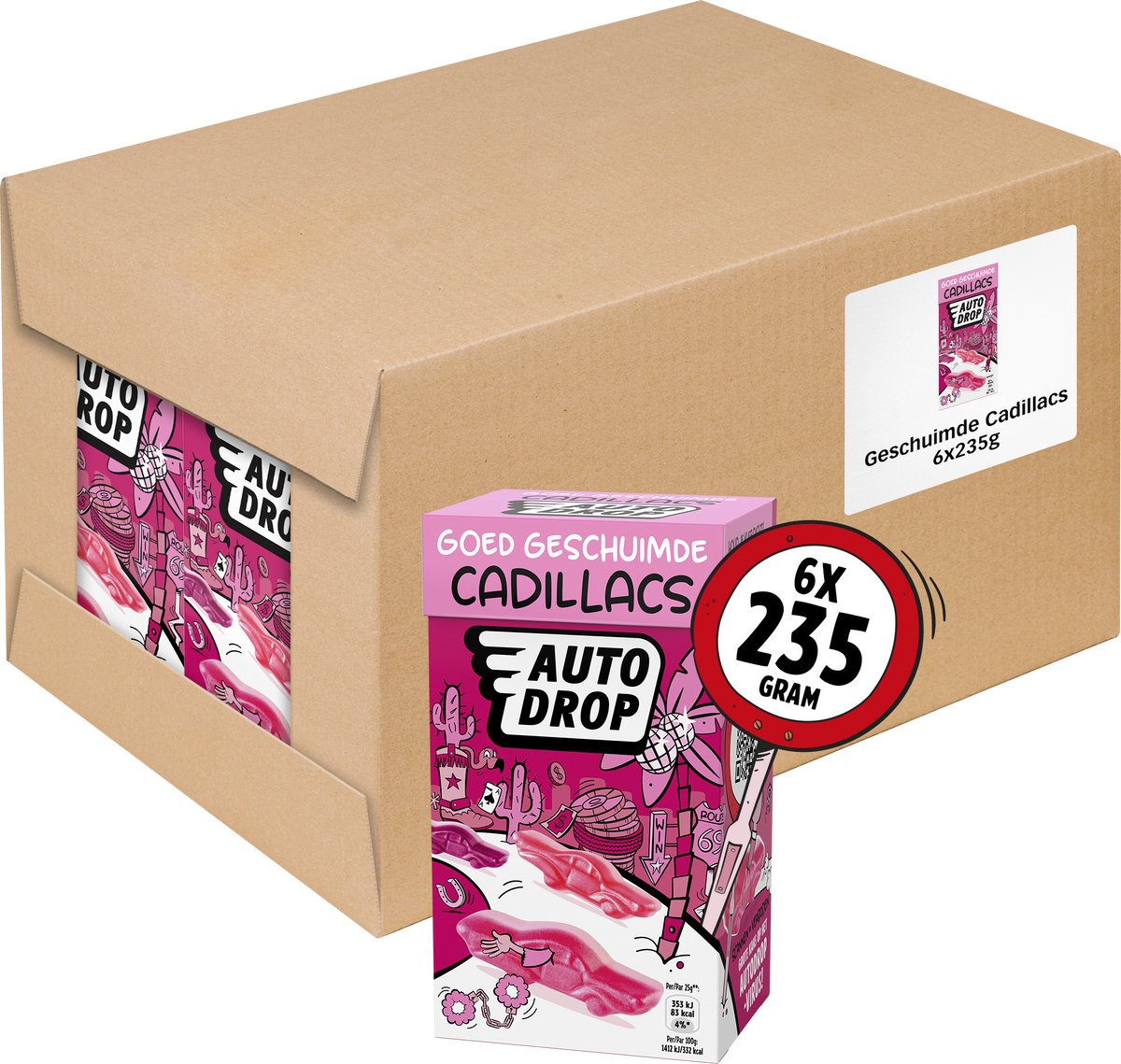 Autodrop - slik - godt opskummede Cadillacs - 6 æsker - 235 gram
