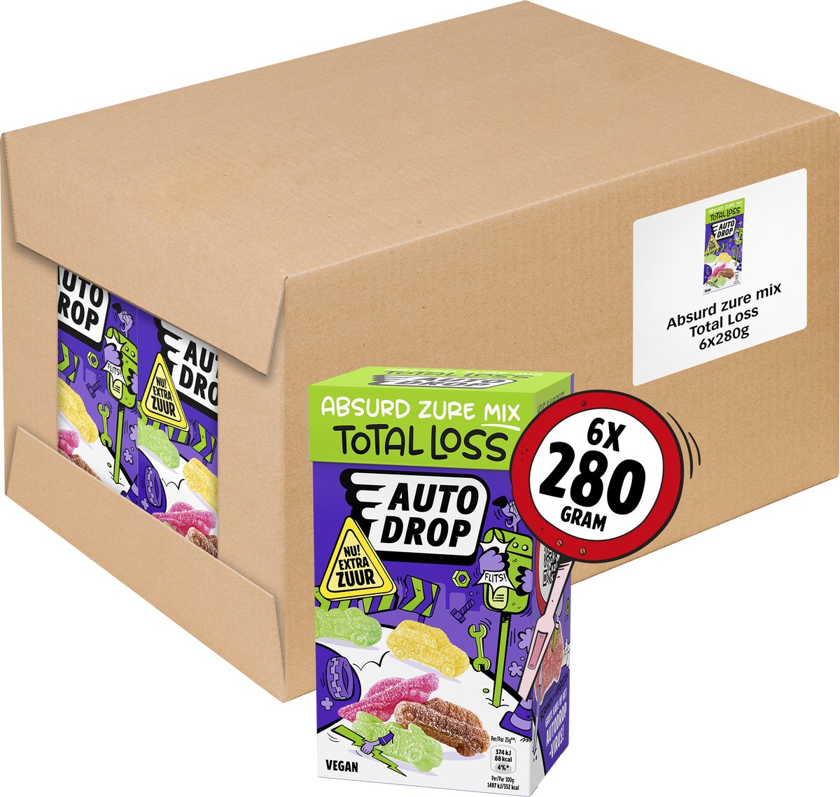 Autodrop - slik - totalt tab absurd sur blanding - 6 æsker - 280 gram